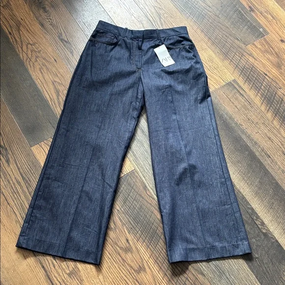 Zara Dark Blue Denim Wide-Leg Trouser High Waist Jeans Women’s Size 12 - Picture 2 of 9